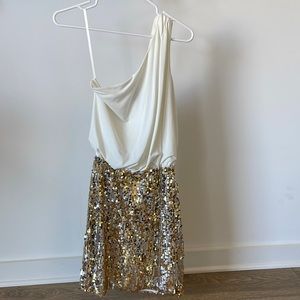 Gold one strap dress. Brand: Way-In Clothing Co. Size: M
